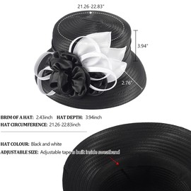 VECRY Womens Tea Party Church Baptism Wedding Derby Dressy Hat (Black/White)