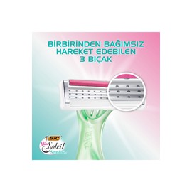 BIC Miss Soleil Sensitive Kadın Tıraş Bıçağı 3'lü Blister (3 Bıçak), Oynar Başlık, Aloe Vera ile Zenginleştirilmiş Kayganlaştırıcı Jel Şerit