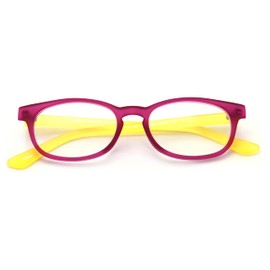 V.W.E. Fun Neon Color Spherical Frame Readers Reading Glasses - Matte Translucent Rubberized Finish (Purple/Yellow, 2.00)