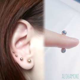 ALOHAMONI Magnetic Earrings, Fake Earrings, No-Hole Earrings, Ear Cuffs, Both Ears, 2 Sets, 4 Pieces, Ball-Shaped, Front and Back, Ladies, Men, Unisex, Stone