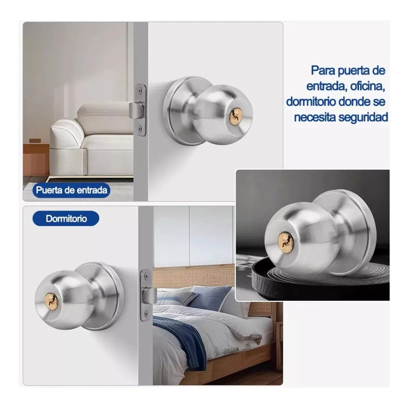 Cerradura de Perilla Banna Acero Inoxidable Puerta Principal Plata