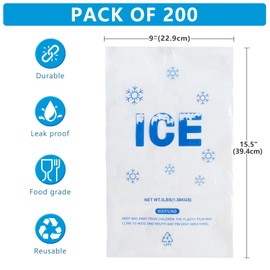 Belinlen 200 PACK 3 lb. Plastic Drawstring Ice Bags 9 x 15.5 Inch Heavy-Duty Plastic Ice Bags with Plastic Draw String (2mil Thickness)