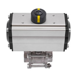 1" NPT Pneumatic Ball Valve, Single-acting Pneumatic Air Actuated Ball Valve, Stainless Steel Pneumatic Actuated Ball Valve, PTFE Sealing (Black)