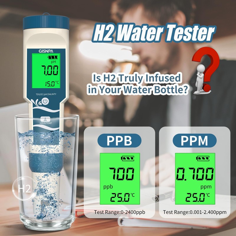 GISNPA PH Meter, Digital 4-in-1 PH ORP H2 Temp Meter
