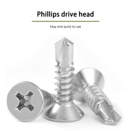 INDPROD #10 x 1" Self Drilling Screw, Stainless Steel 410, Flat Head Phillips Wood Screw, Flat Head Self Tapping Screw, Flat Head Sheet Metal Screws Wood Screws, Tek Screw, #10 x 1-Inch, 50 Pcs