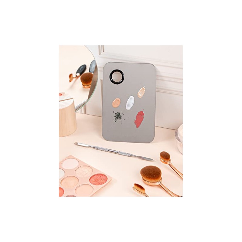 Paleta Acero Inoxidable Para Mezclar Maquillaje Con Espátula Rectangular