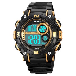 FANMIS Mens Military Multifunction Digital LED Watch Electronic Waterproof Alarm Quartz Sports Watch (X Gold)