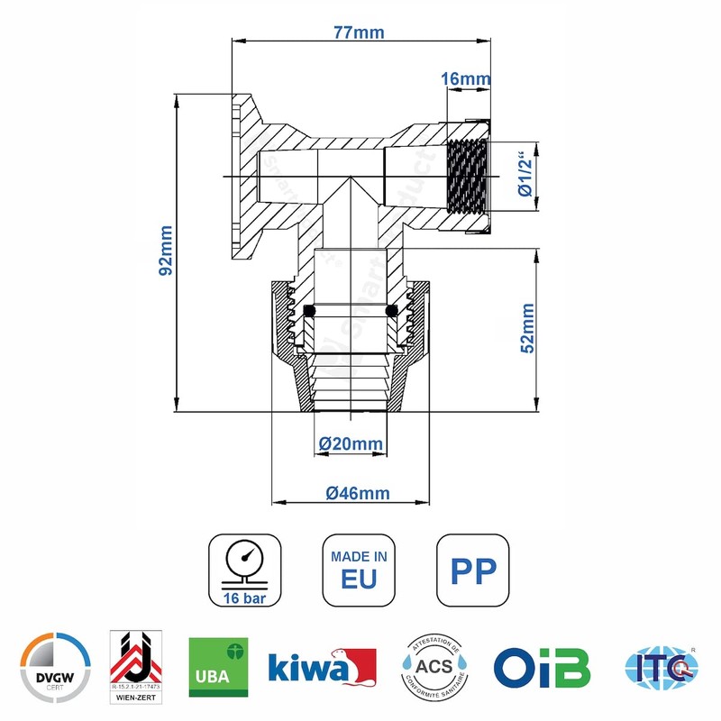 SmartProduct PP Wall Angle with Internal Thread 20 mm x