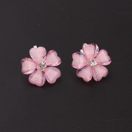 GRACE JUN Silver Plated or Gold Plated Opal Flower Shape Clip on Earrings Non Piercing for Women (Pink)