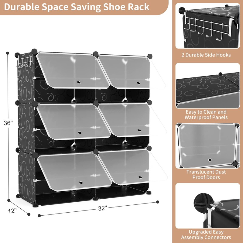 ROJASOP 6-Tier 24-Pair Expandable Shoe Rack Organizer with 2 Hooks,