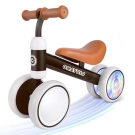 GNAYUIJ Colorful Lighting Baby Balance Bike for 1 Year Old Boy and Girls Gifts, 12-24months Kids Toys Toddler 1st Birthday Gifts,No Pedal Infant 4 Wheels Bicycle，Black