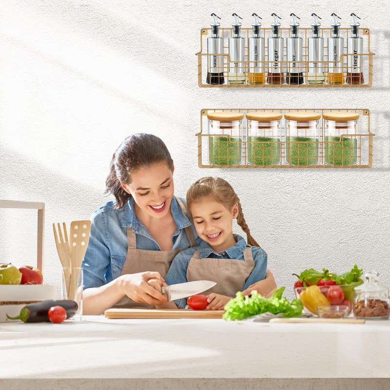 AURIKAR Spice Rack, 4-Pack Seasoning Organizer Wall Mounted for Kitchen