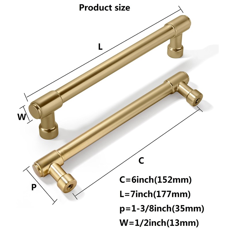 khtumeware 2 Pack Brushed Brass Cabinet Pulls 6 Inch(152MM) Hole
