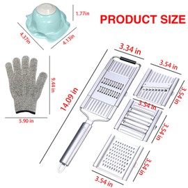 Handheld Vegetable Slicer, 7 in 1 Multipurpose Vegetable Slicer, Stainless Steel Cheese Grater Vegetable Chopper with 4 Interchangeable Blades sets, Stainless Steel Peeler Kitchen Tools