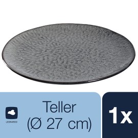 Leonardo Matera 018565 Ceramic Plate, Dishwasher-Safe Dinner Plate with Glaze, Round Stoneware Plate, Diameter 27 cm, Grey, Pack of 1