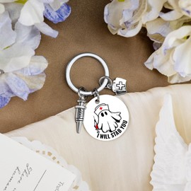 SOJUWEL Nurse Gifts for Women Funny Nurse Keychains for Women Christmas Birthday Graduation Nurses Week Present I Will Stab You Nursing Gift for New Nurses