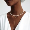Zeffy Layered Long Pearl Necklaces Dainty Gold Pearl Lariat Necklace