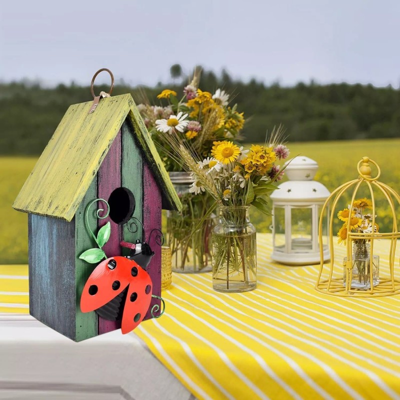 Bird Wooden Decorative Hanging Bird House Hand Painted Birds Box