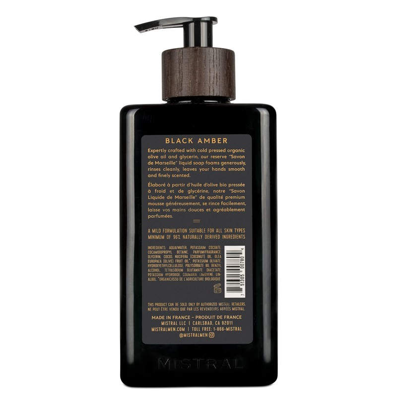 Mistral Black Amber Liquid Hand Soap for Men | Luxury
