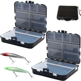 WUBAYI Double Layer Fishing Box with 12 Compartments, Storage Box with Handle and Adjustable Dividers, Fishing Tackle Tackle Organizer for Bait, Pack of 2