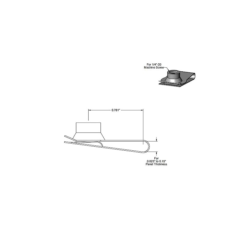 1/4"-20 Long Stainless Steel U -Style Clip-On Nut,U-Type Fasteners (Pack