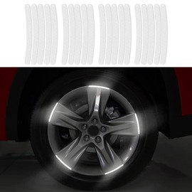 20 Pcs Car Wheel Hub Reflective Sticker, Reflective Wheel Rim Stripe Decal Sticker, Night Reflective Safety Decoration Strip for Cars, Trucks, Motorcycle (White)