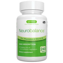 Igennus Neurobalance High Absorption Zinc Magnesium & B6 Complex, Cognitive Support, Focus & Muscle Recovery, 24mg Chelated Zinc Picolinate, All Day Nutrient Delivery, Vegan, Non-GMO, 240 Tablets