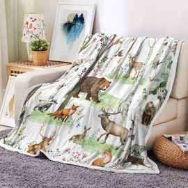 Viajar Cabin Throw Blanket, Nature Rustic Lodge Cabin Blanket Hunting Elk Cabin Forest Blankets Country Hunting Throw Blanket, Woodland Wildlife Bear Deer Throw Blanket Sofa Couch, 50x60Inch