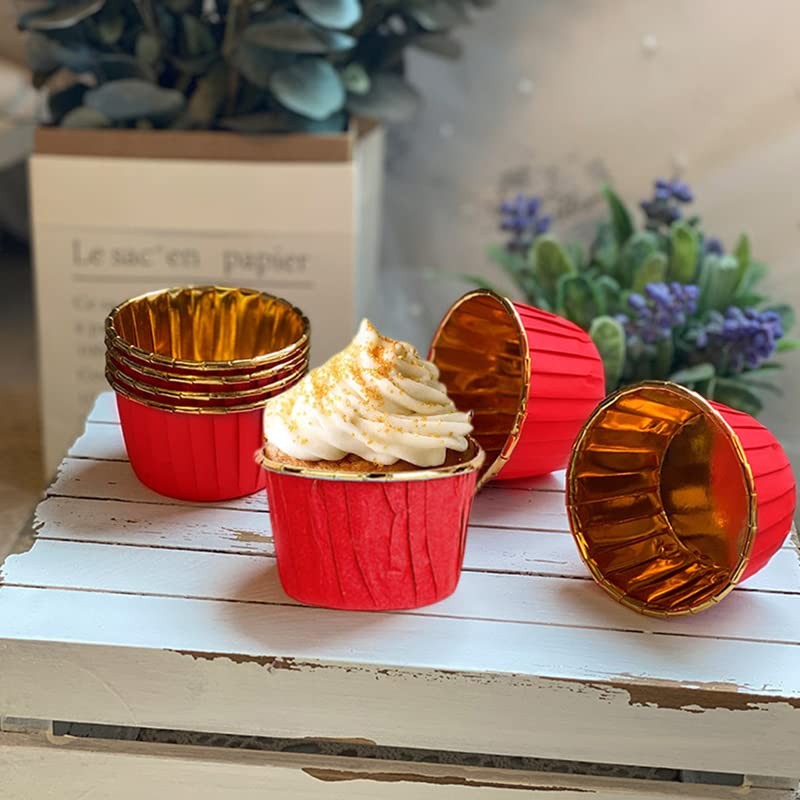 100 Pack Cupcake Liners with Lids 3.5 Oz Foil Baking