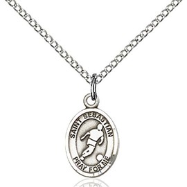 Bonyak Jewelry Saint Medal Collection Sterling Silver St. Sebastian Pendant 1/2 x 1/4 inches with Sterling Silver Lite Curb Chain