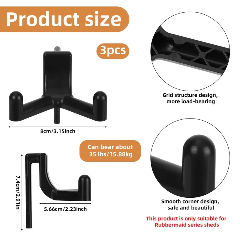 6pcs Shed Hooks for Rubbermaid Fasttrack, Plastic Multi Purpose Shed