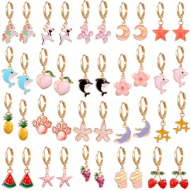 20 Pairs Gold Hoop Earrings with Charms Dangle Earrings for Kids Earrings for Girls Hypoallergenic Earrings Cute Earrings for Teen Girls Gold Earrings Hoops Surgical Steel Earrings Dangle