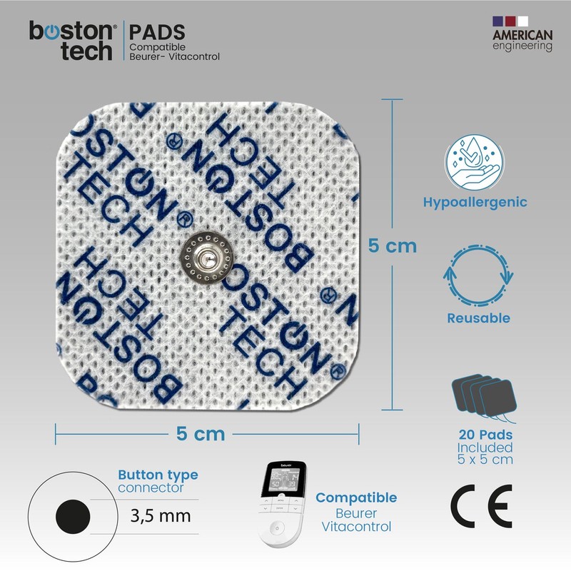Set of 20 Boston Tech Electrodes, 5x5 cm. Supersoft Reusable