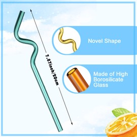 Gerrii 10 Pcs Wavy Glass Straws Twisty Straws Reusable Colorful Silly Glass Straws Bulk Christmas Glass Straw Gifts for Drinking Beverages Coffee Wine Drinks(Cute)