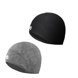 EMPIRELION Unisex Thermal Running Hat with Ears Skull Cap Cycling Helmet Beanie Hat, Black + grey melange