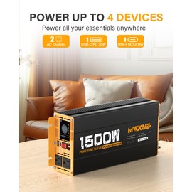 MWXNE 1500W Pure Sine Wave Power Inverter DC 12V to AC 110V 120V Converter with 2 AC Outlets, QC3.0 18W USB-A, PD30W USB-C Port Car Inverter with LCD Display and Remote Control for Truck RV Home