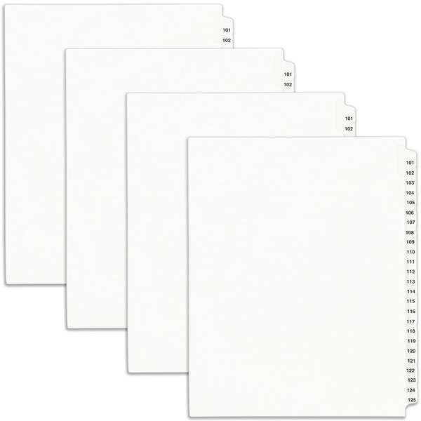 Avery Legal Exhibit Binder Dividers, Preprinted 101-125 Side Tabs, Unpunched