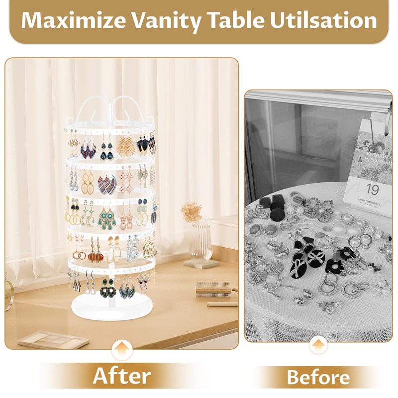 LASZOLA 5 Tier White Earring Holder Organizer Tree Women Display