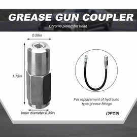 DXNQ 3 PCS Grease Gun Coupler, 1/8 NPT Heavy Duty High Pressure Carbon Steel Grease Gun Hoses Connector, Anti-Leak Grease Nozzle Metal Replacement, Grease Gun Lubrication Accessories (Chromium)