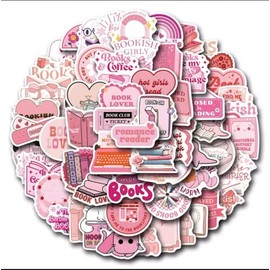 Book Lover Sticker Pack, 60 Pink Aesthetic Decorative Stickers, Romance Reader Collection