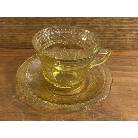 Federal Glass Patrician Spoke Amber Depression Glass Cup and Saucer