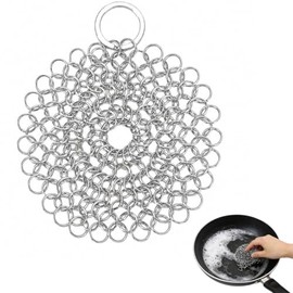 KEUF Esponja de Acero Inoxidable 4 Pulgadas Redondo Limpiador de Malla | para Trastes Sartén de Hierro Fundido Wok y Utensilios de Cocina Fibra Antióx