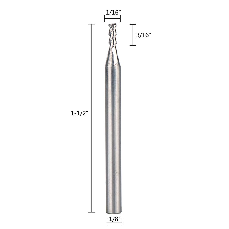 SpeTool 1/8 End Mills for Aluminum 1/16 Cutting Diameter 3