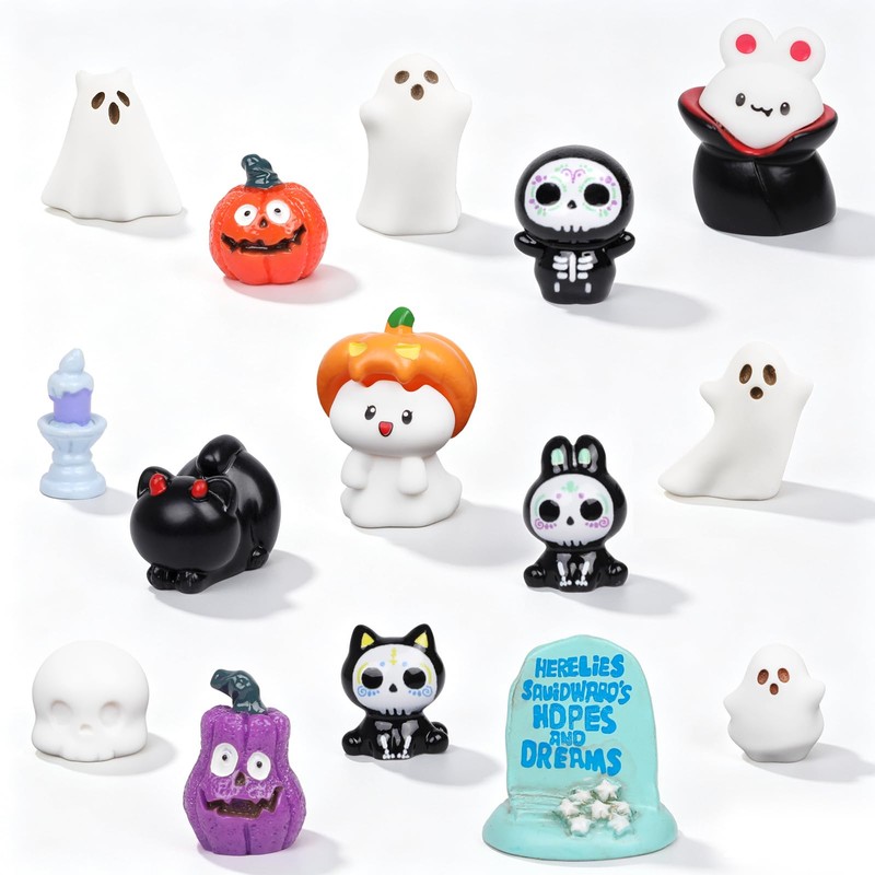 FINGOOO 40 Pcs Halloween Resin Ornament, Halloween Tableware Assorted Pumpkin,