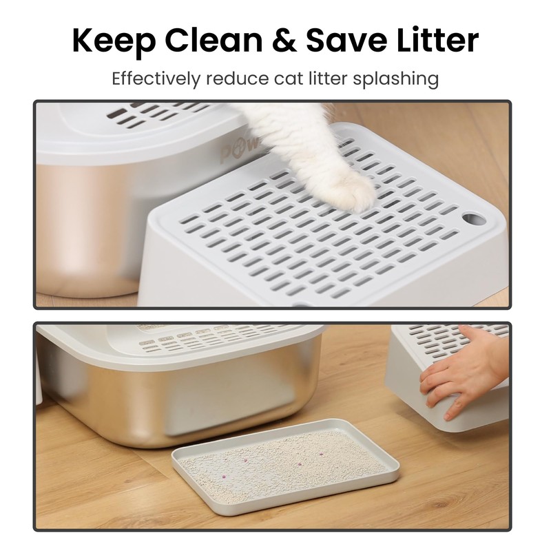 PawsPik Stainless Steel Cat Litter Box with Steps & Metal