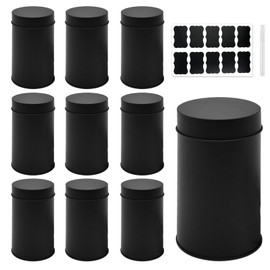 Voittozege 10 Packs Tea Tin Canister Metal Tea Canister Round Tin Can with Airtight Double Lids Tea Double Sealed Tea Canisters Round Tea Canisters with 10 Stickers and 1 Erasable Chalk Marker (Black)