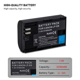 3-Pack LP-E6 LP-E6N Battery with Triple Charger for Canon EOS 5D Mark II