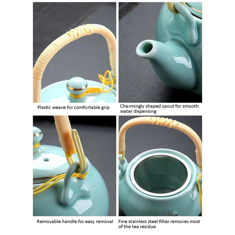 KEYDUACU Japanese Tea Set, Celadon Ceramic Tea Set, Plum Blossom