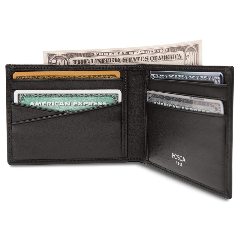 Bosca Men’s Wallet, Nappa Vitello Leather Small Bifold Wallet, Black