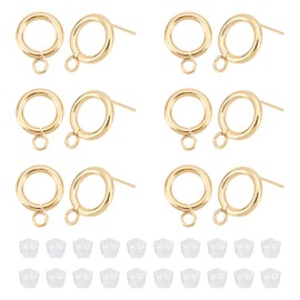 UNICRAFTALE 20 Pieces 24K Gold-Plated Round Stud Earrings Stainless Steel Stud Earrings with 30 Pieces Plastic Ear Nuts 16.5 mm Hypoallergenic Stud Earrings DIY Set for Jewellery Making